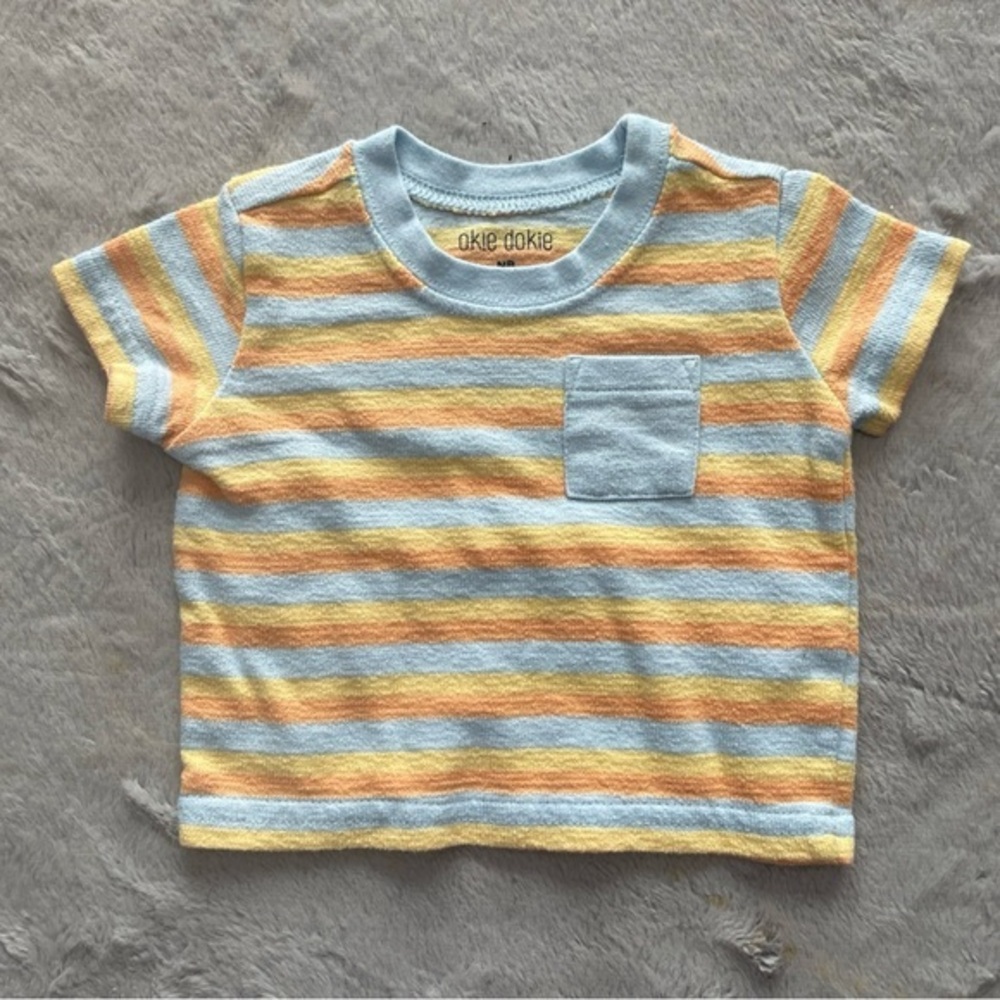 okie dokie Blue & Yellow Striped Kids Pocket Tee NB